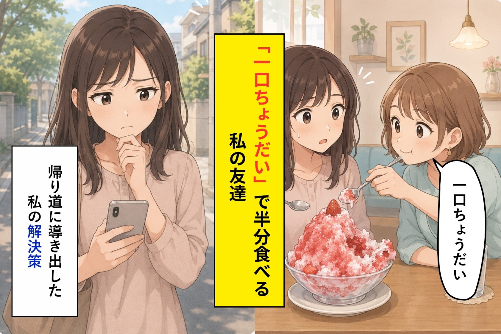「一口ちょうだい」で半分消えるかき氷、次の店で私が先に頼んだ２つ