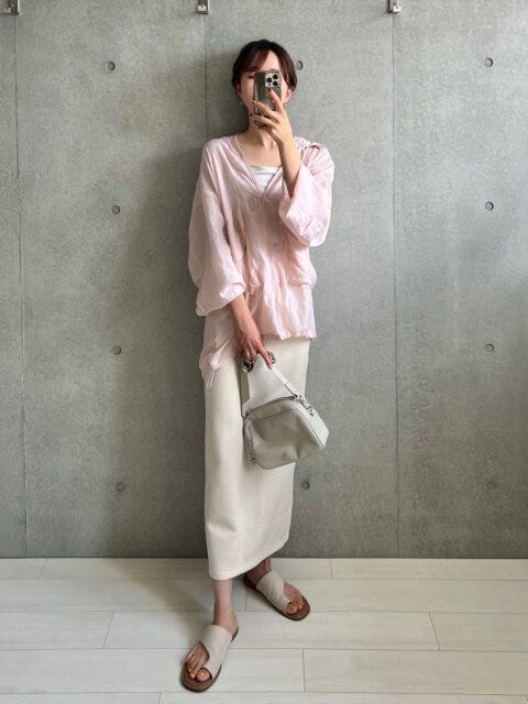 GU　シアー　パーカ　　コーデ　ピンク