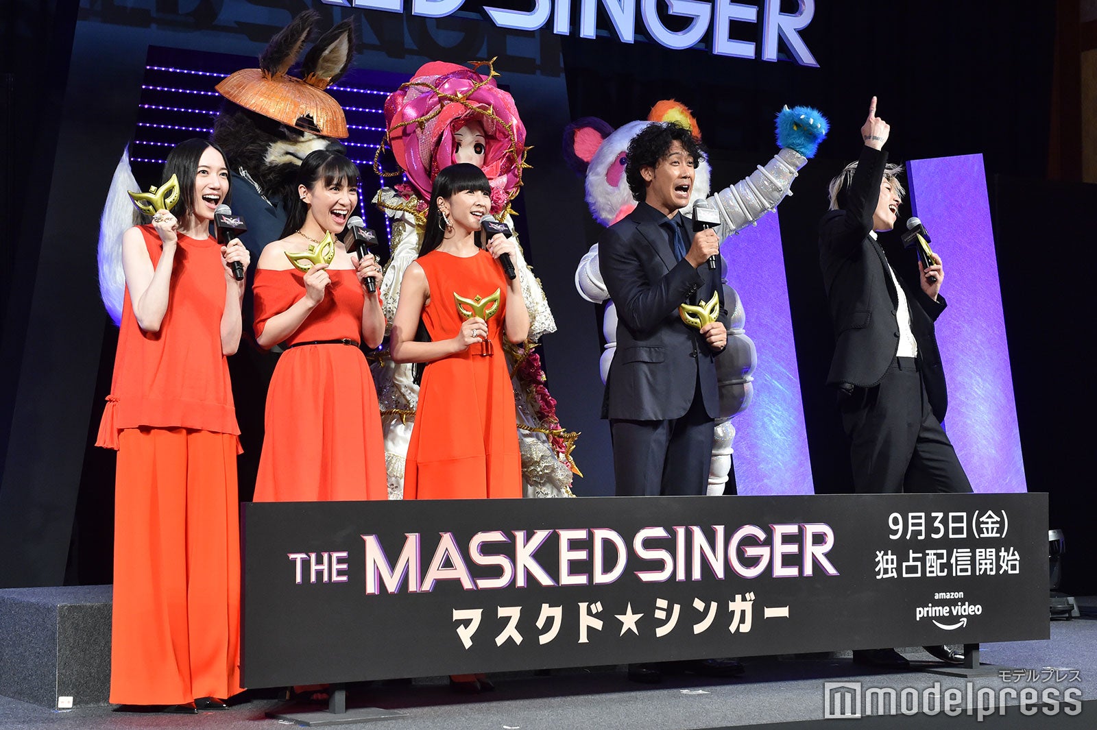 （左から）のっち、あ～ちゃん、かしゆか、大泉洋、MIYAVI （C）モデルプレス