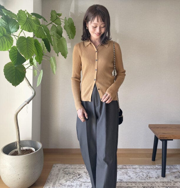 ユニクロ　バズリニット　細見え　着用画像