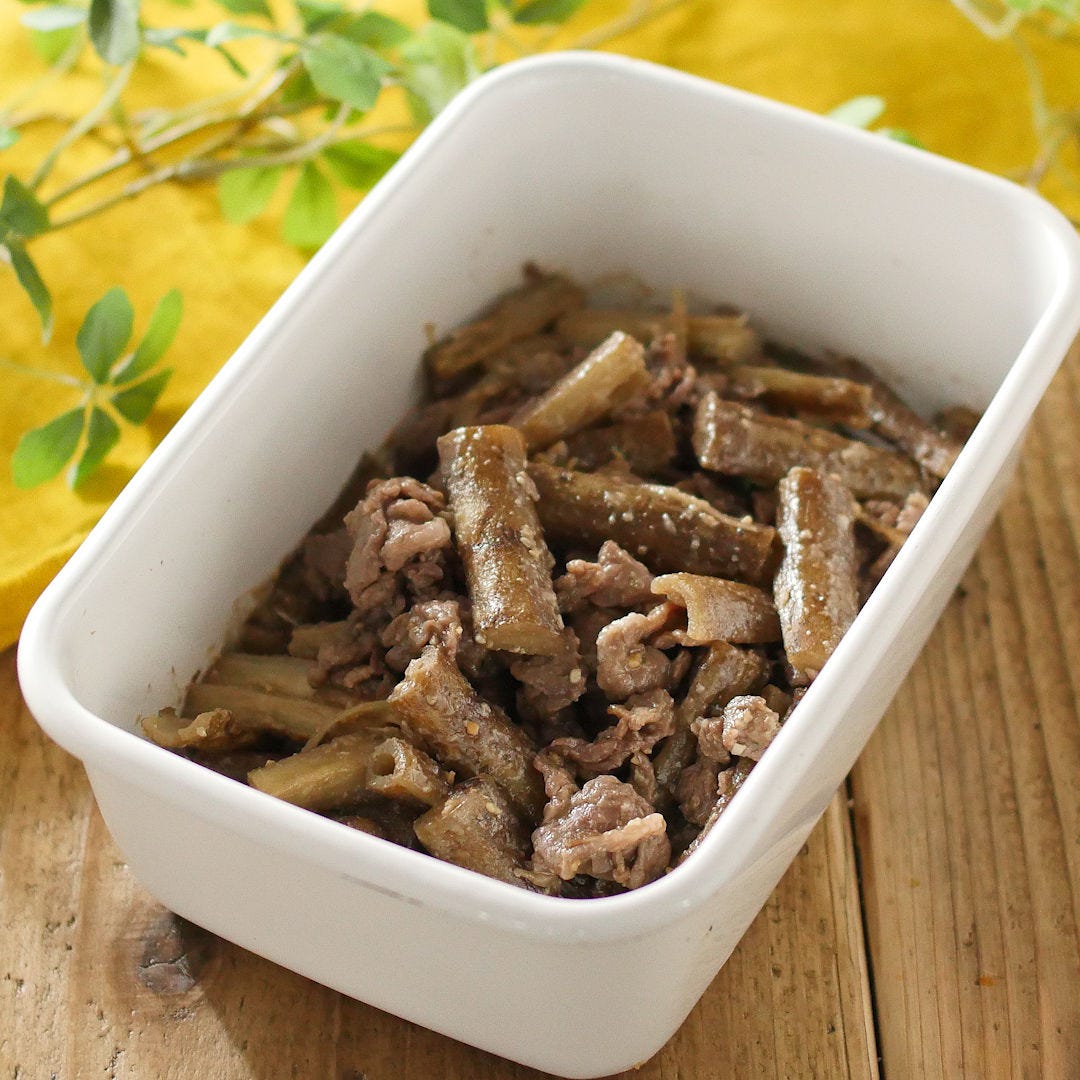 【作り置き】みそだれが絡む。たたきごぼうと牛肉の味噌炒め