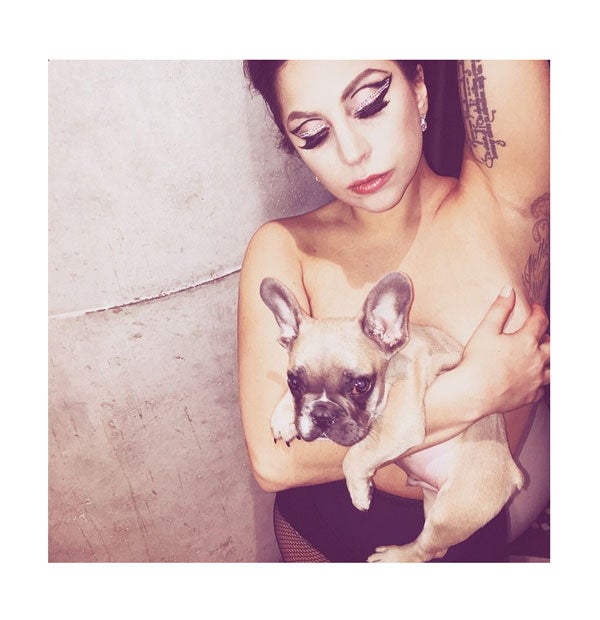 レディー・ガガ、SEXYトップレスで愛犬と2ショット