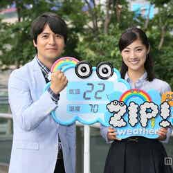 日本テレビ「ZIP！」のお天気キャスターに抜擢された岩本乃蒼アナ（右）と桝太一アナ（左）