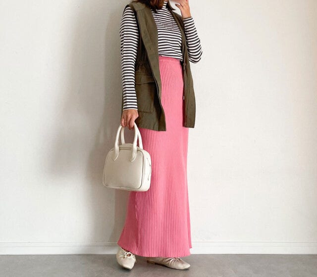 無印良品　ストレッチフライス編みハイネック長袖Ｔシャツ　着回し