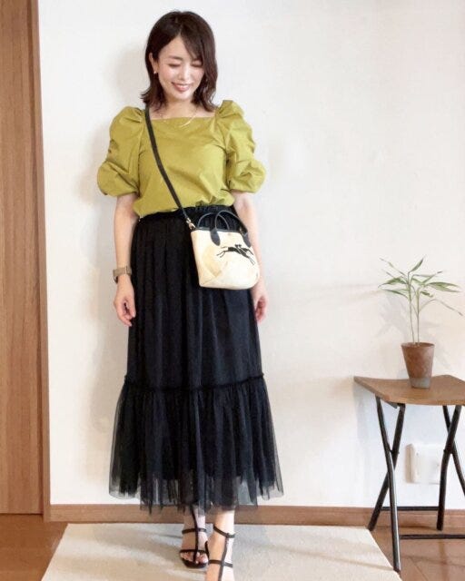 チュールスカート　GU　コーデ　夏