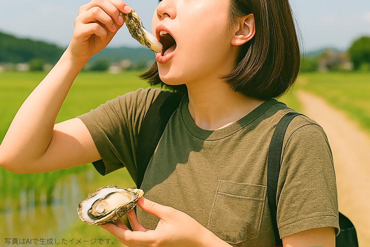 生牡蠣を食べる女性