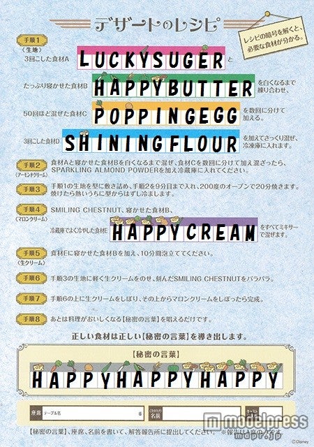 正しい解答を埋めた「デザートのレシピ」