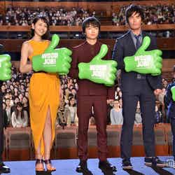 左から：矢口史靖監督、長澤まさみ、染谷将太、伊藤英明、枡水柚希