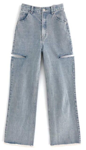 GU　シアーニット　スタイルアップ　肌見せ　EccO　イラスト　サイドスリットダメージデニムワイドパンツ