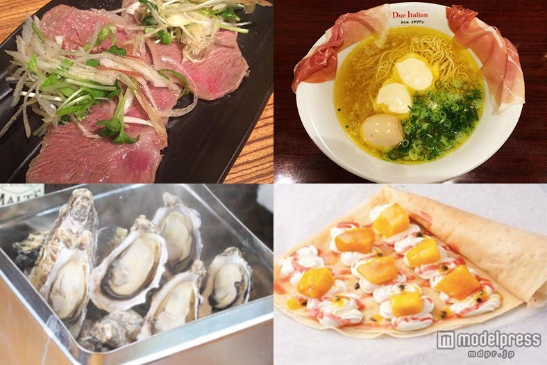 グルメタレント厳選の絶品グルメも/左上から時計回りに:Cossott’e SP、黄金の塩らぁ麺 ドゥエイタリアン、Yoroi’sCar、カキ小屋 築地食堂