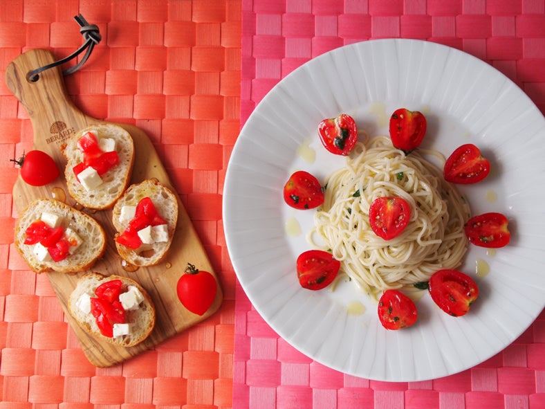 「トマトベリーのそうめんカッペリーニ→フルーツ感覚のブルスケッタ」