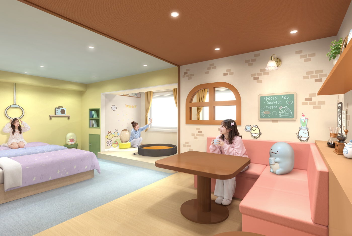 すみっコたちといっしょにおとまり会のお部屋（C）2026 San-X Co．，Ltd．All Rights Reserved．