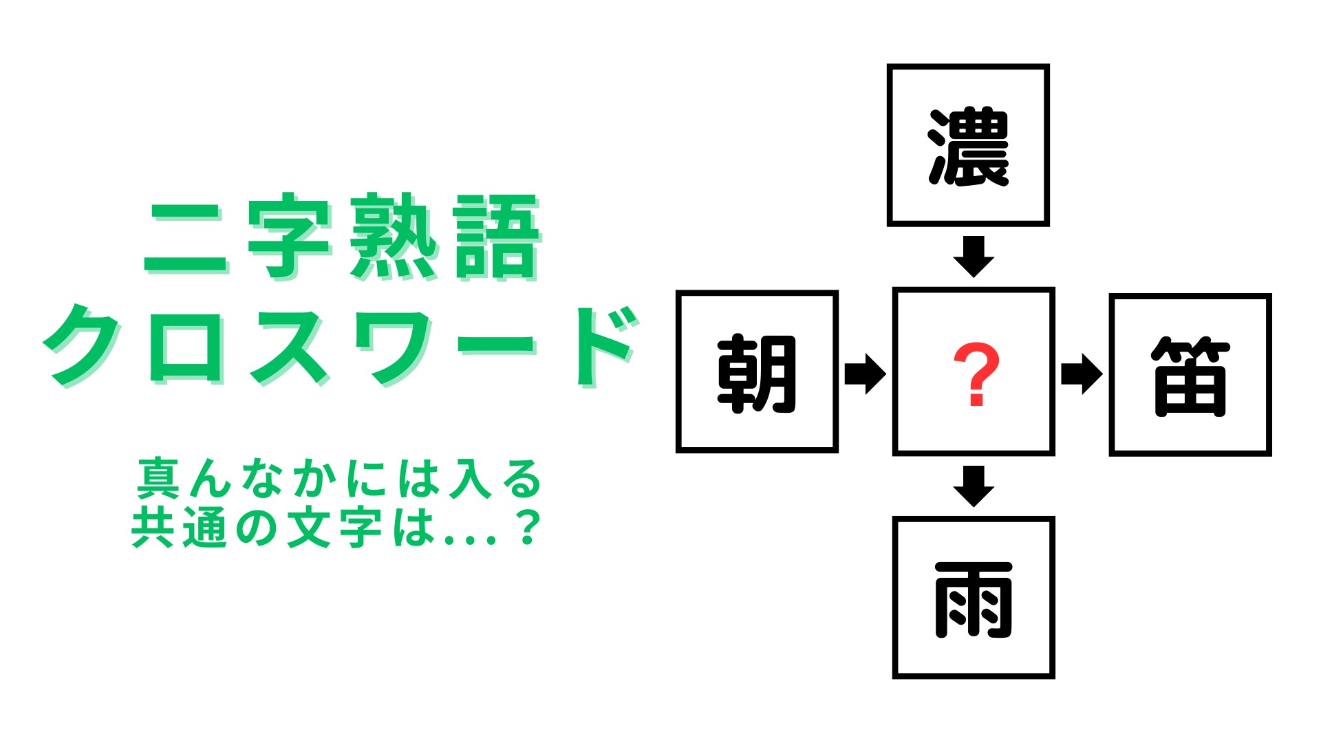 【二字熟語クロスワード】真んなかに入る漢字は？10秒だけ考えてみて！