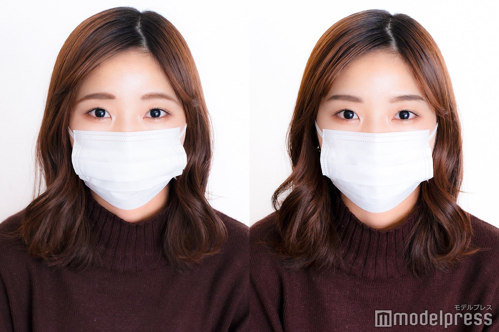 マスクメイクの印象は眉で変わる／普段の眉（左）と「ORBIS（オルビス）『AIアイブローシミュレーター』」の診断結果をもとにメイクした眉（右）（C）モデルプレス

