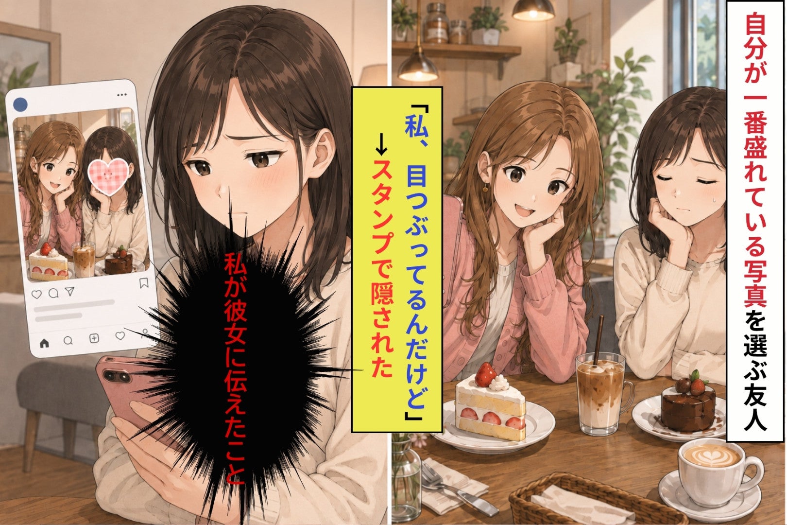 「私がいちばん盛れてるから」と写真を選ぶ友人のSNSで、顔を隠されていた私