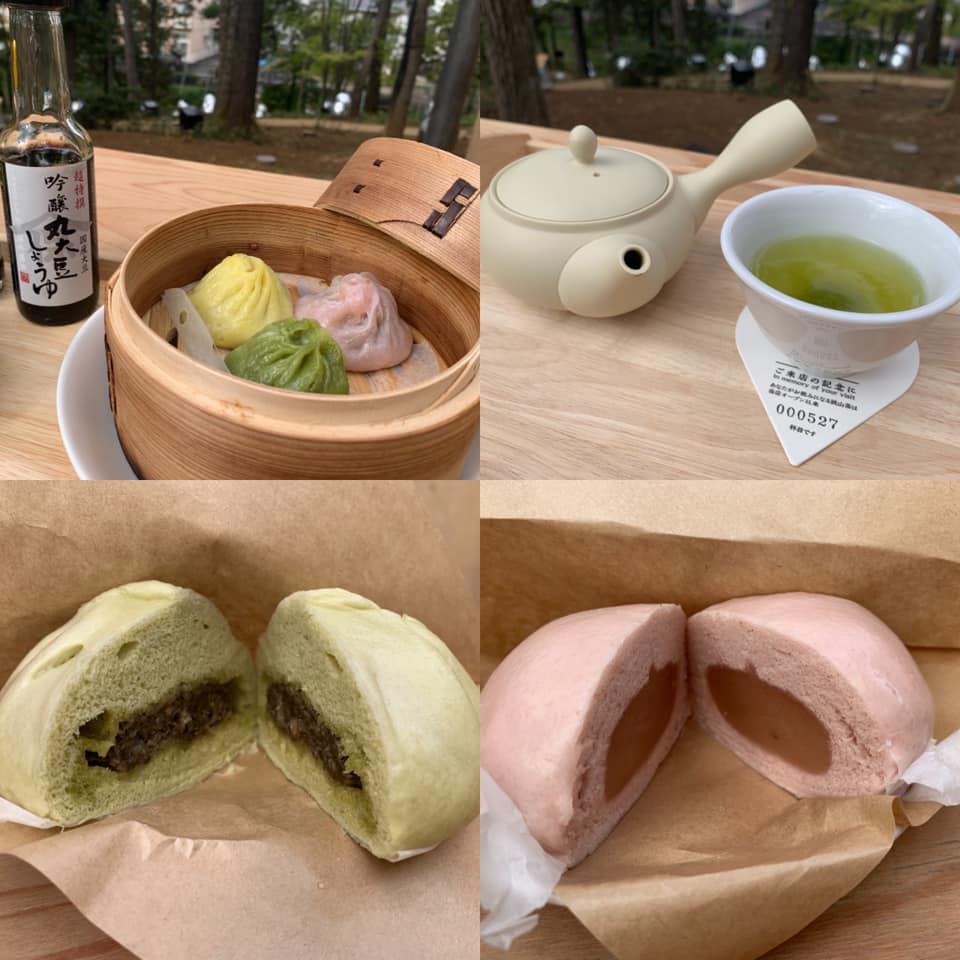狭山茶・金時芋・サクラの三色小籠包、本日の温かい狭山茶、狭山茶肉まん、サクラあんまん（提供画像）