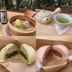 狭山茶・金時芋・サクラの三色小籠包、本日の温かい狭山茶、狭山茶肉まん、サクラあんまん(提供画像)