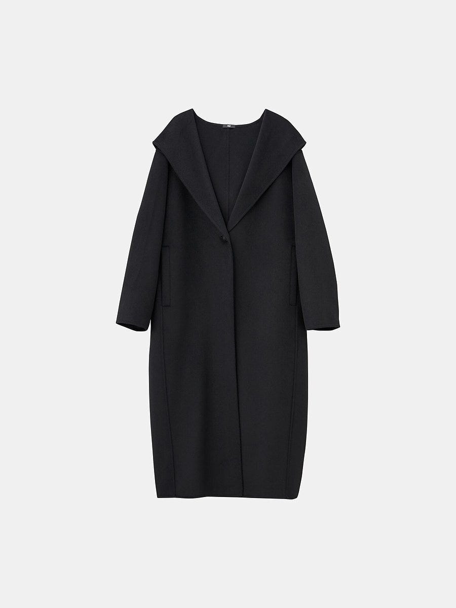 PLSTのウールブレンドリバーフーディーロングコート