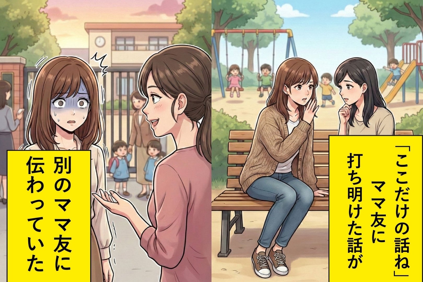 「ここだけの話ね」と打ち明けた悩み → 翌日、別のママ友から同じ話を聞いた瞬間