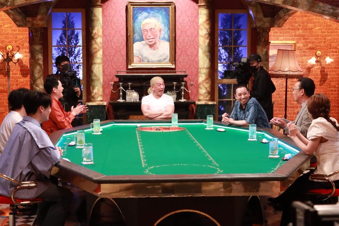 (左手前から時計回りに)松田元太、石崎ひゅーい、ノブ、松本人志、大悟、梅沢富美男、谷まりあ(C)フジテレビ