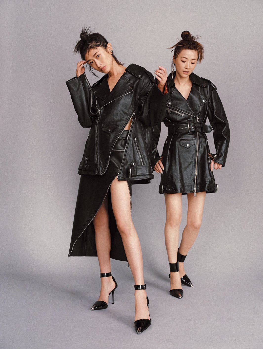 山田優＆ヨンア、美脚際立つ“黒”コーデ カチモリヘアで全身にリンク