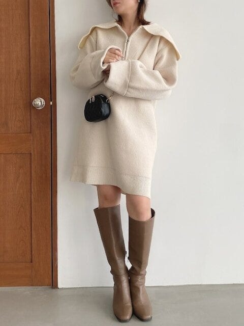 ロングブーツ　コーデ　秋