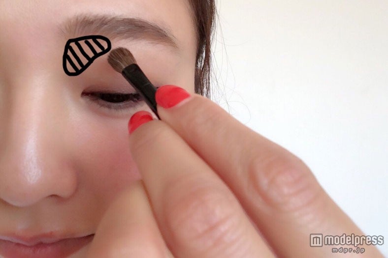 ノーズシャドウを眉頭下につけてから、眉頭をボカしていく