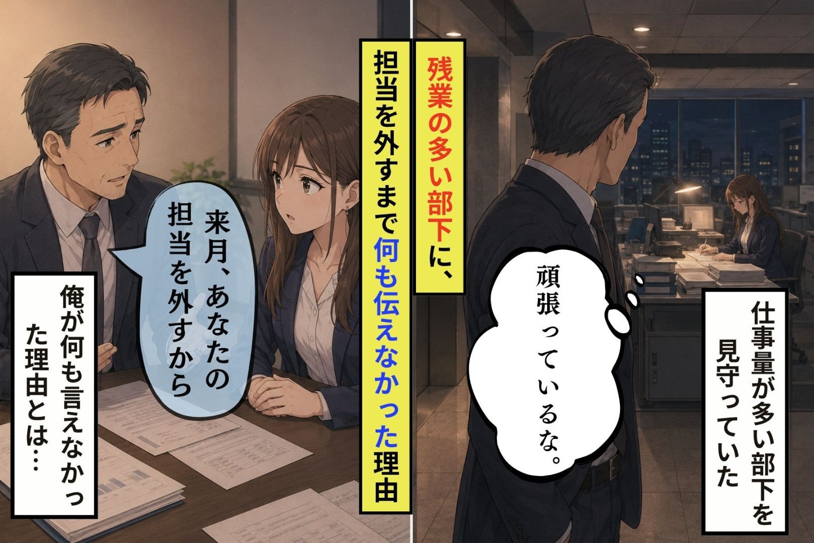 部下の残業を把握していた俺、担当を外すまで何も伝えなかった理由