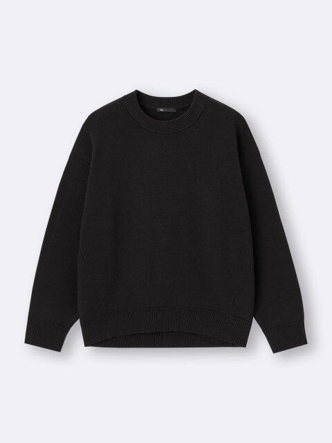 2025gu大人女性おすすめ黒スウェットライクニットオーバーサイズプルオーバー