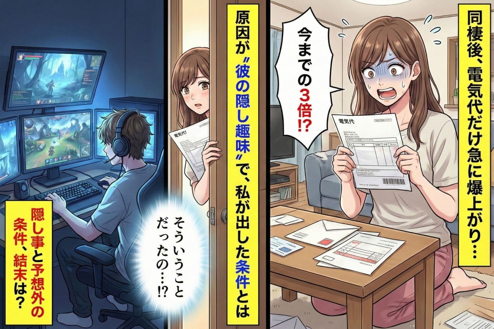 同棲後、電気代だけ急に爆上がり→原因が“彼の隠し趣味”で、私が出した条件とは