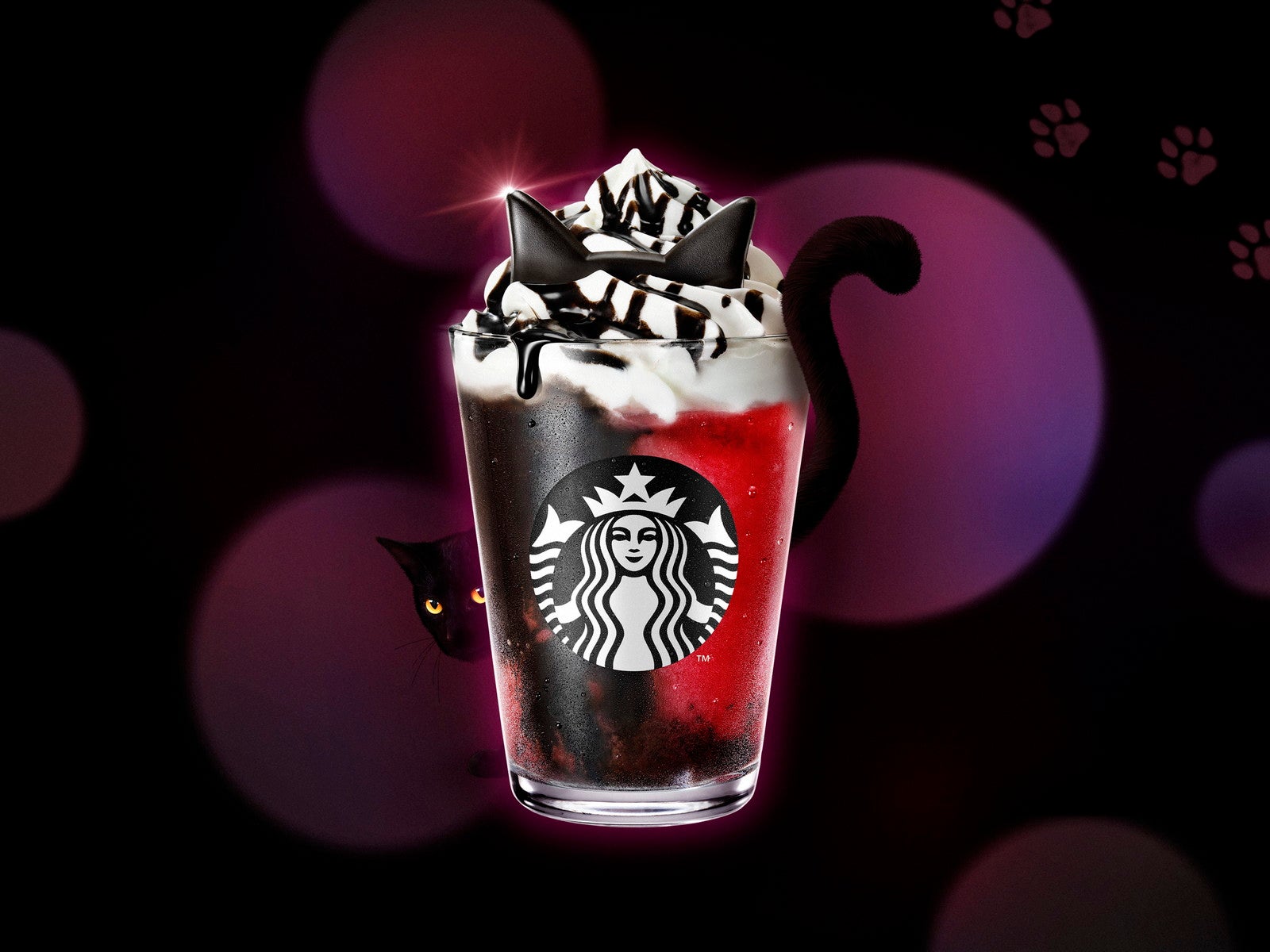 スタバ、ハロウィン新作は“黒猫フラペ”「アサイー ベリー フラペチーノ」10月10日登場