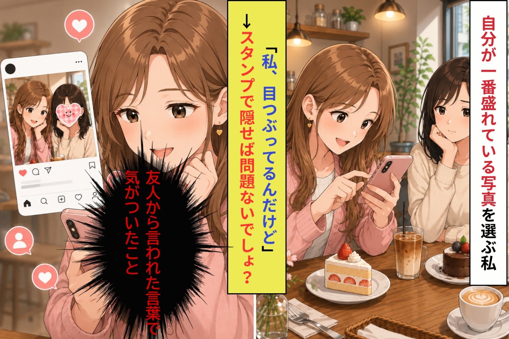 友人の顔をスタンプで隠し、自分が一番盛れた写真を載せた私、次に会った日に言われたこと