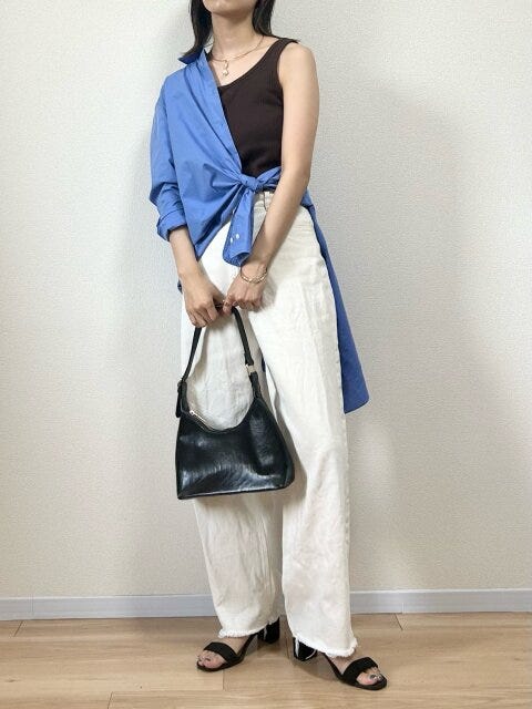 ユニクロ　コットンシャツ　ワンショルダー　アレンジ