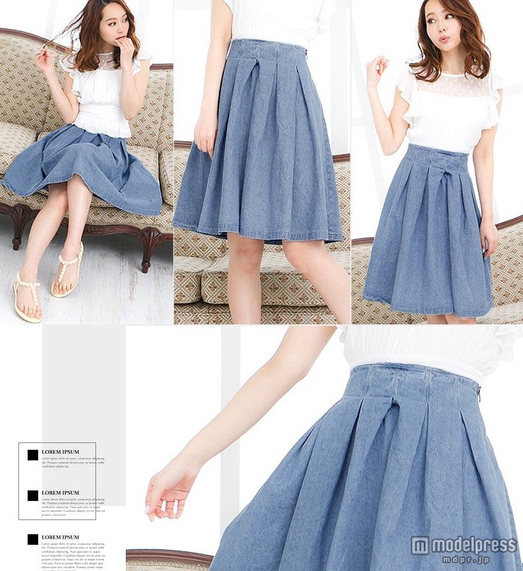 タック入りデニムフレアスカート「KOBELETTUCE」2,690円（税込）