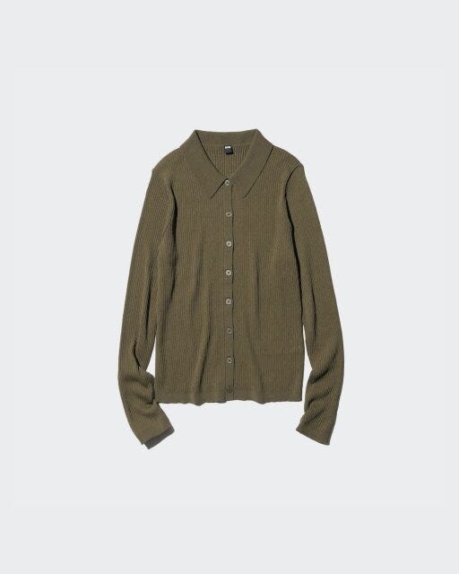 ユニクロ　リブポロカーディガン　OLIVE