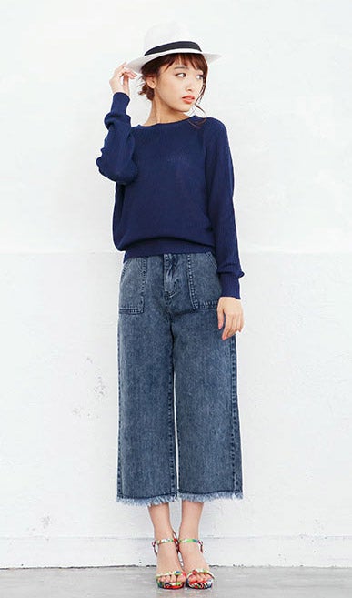 裾カットオフフリンジ☆ハイウエストワイドデニムパンツ「神戸レタス」2290円（税込）／画像提供：神戸レタス