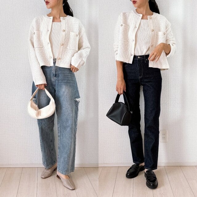 GU　ダブルポケットニットジャケット　デニム　コーデ