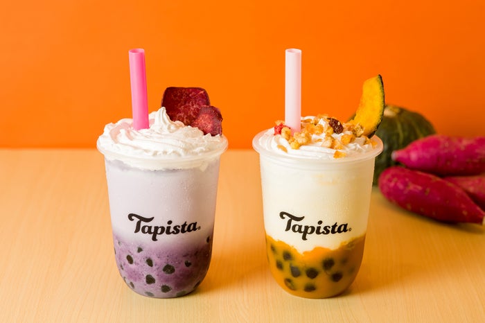 タピオカスタンド「タピスタ」秋の味覚さつま芋＆かぼちゃのパフェ風ドリンク／画像提供：Tapista