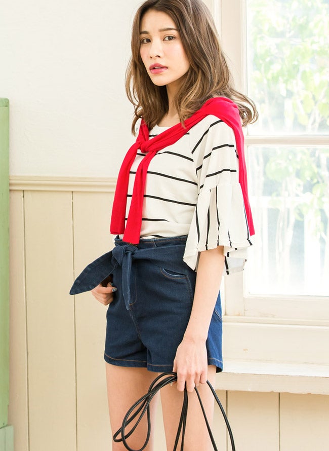 ラッフルスリーブボーダートップス「Re:EDIT by GALSTAR」1,998円（税込）／画像提供：Re:EDIT by GALSTAR