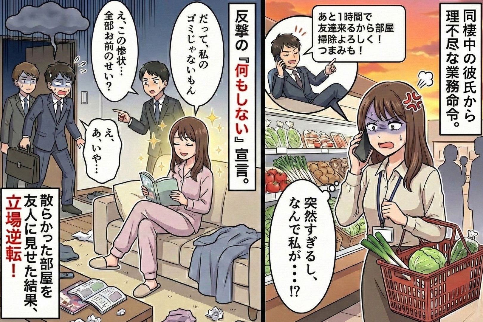 彼「今から友だち来るから片付けて」急に呼びつけて家事を押し付けてきた→そろった友達に彼氏の部屋の惨状を見せた結果