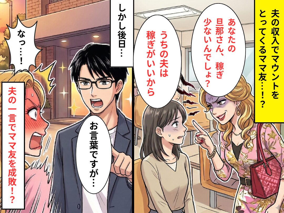 「旦那が稼げないから大変ね」イヤミとマウントを繰り返すママ友だが「俺が話す」⇒【夫本人の反撃】にあえなく撃沈！？