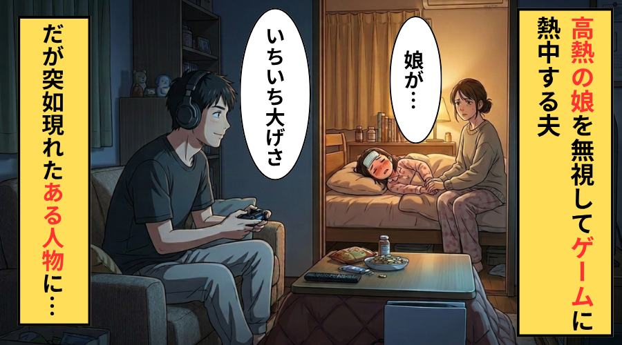 高熱で苦しむ娘よりゲーム優先の夫！？だが「これは…」突如現れた救世主に…夫「あ、えっと…」