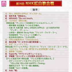「第74回NHK紅白歌合戦」曲順・後半（C）モデルプレス