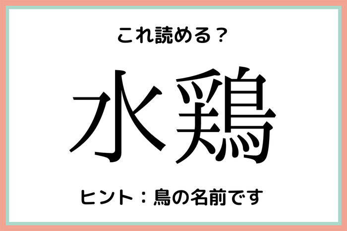 水鶏 って何 読めたらすごい 鳥の難読漢字 4選 モデルプレス