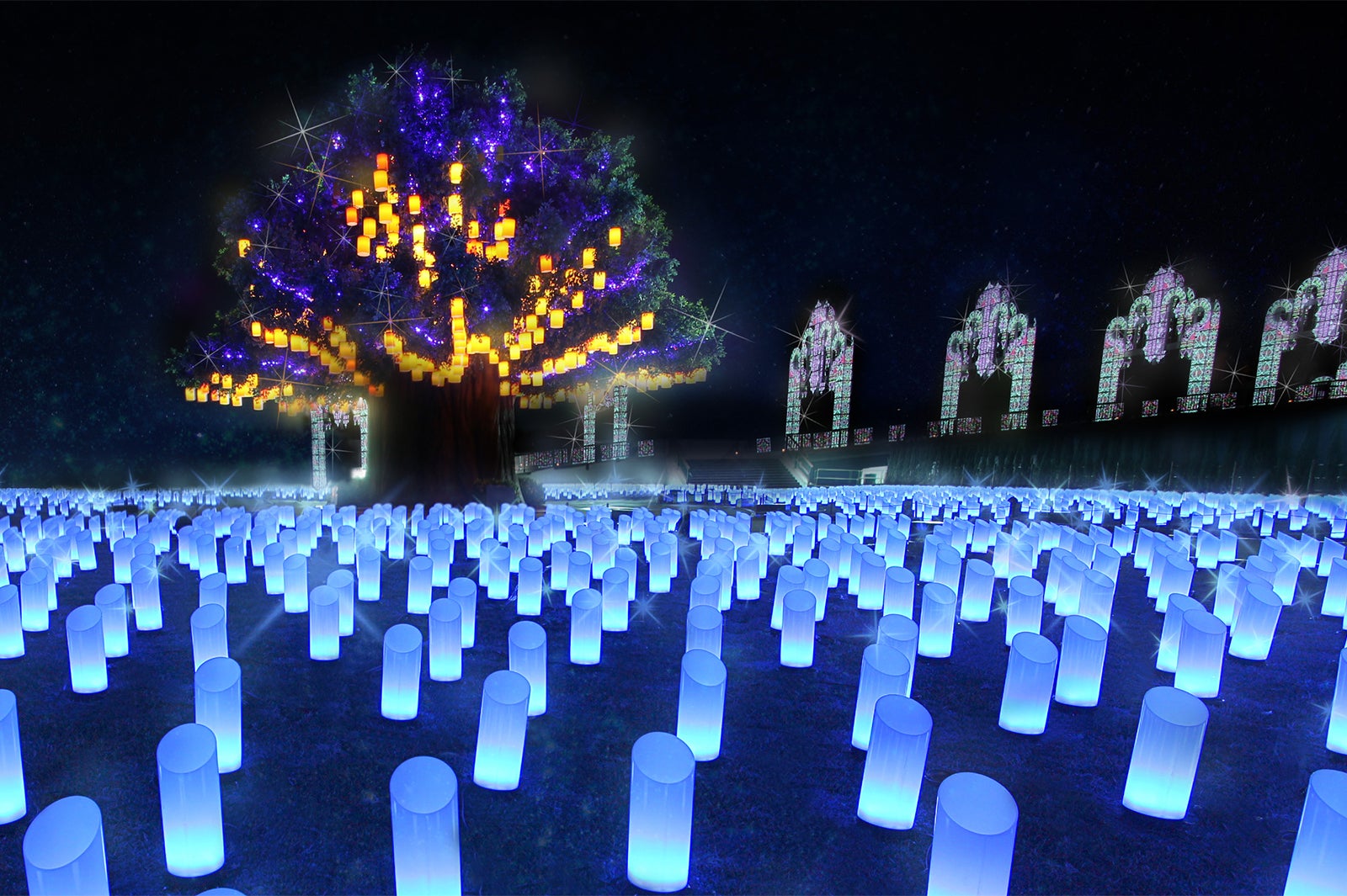 シンボルツリーとランタンイルミネーション「光の草原」／画像提供：ラグーナテンボス
