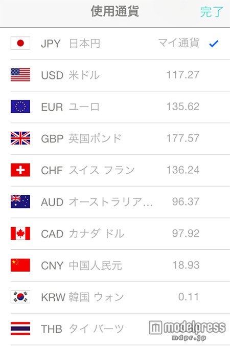 15通貨に対応していて、チェックをつけるだけでリアルタイムで為替変換してくれるので海外でも便利
