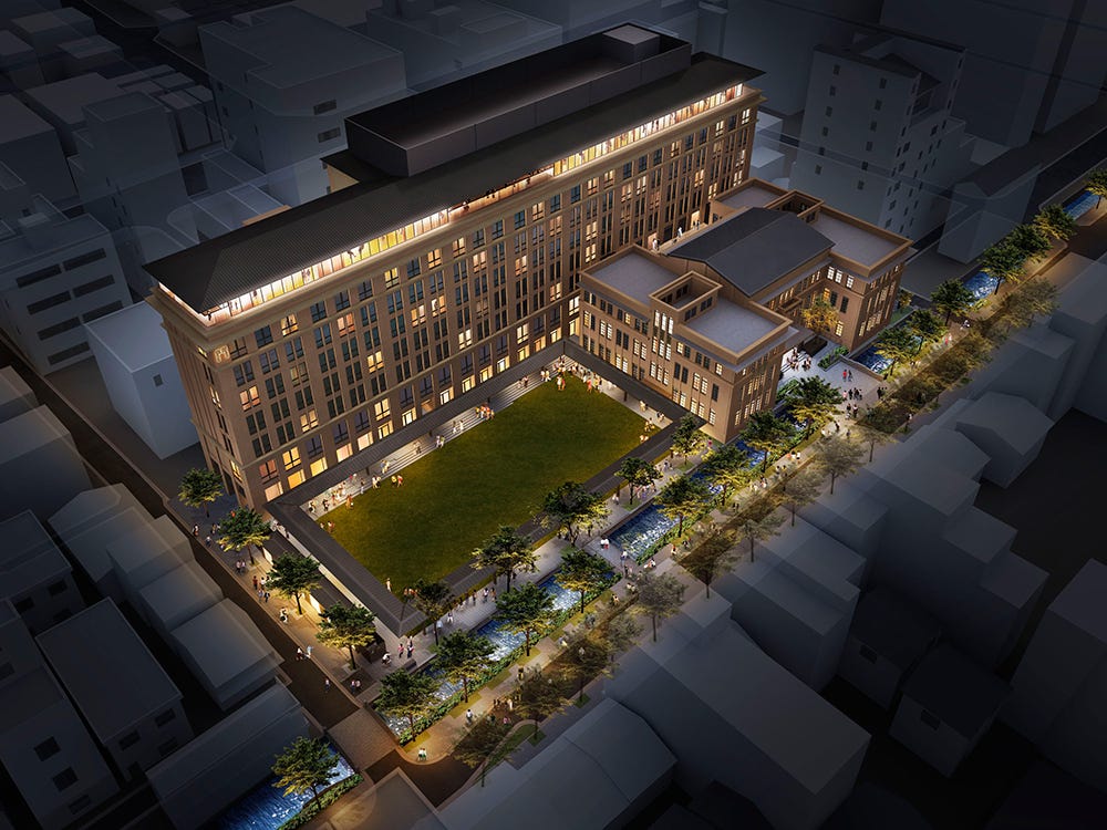 「ザ・ゲートホテル京都高瀬川」廃校活かしたリノベ部屋に宿泊 暖炉囲むパティオやレストランも併設