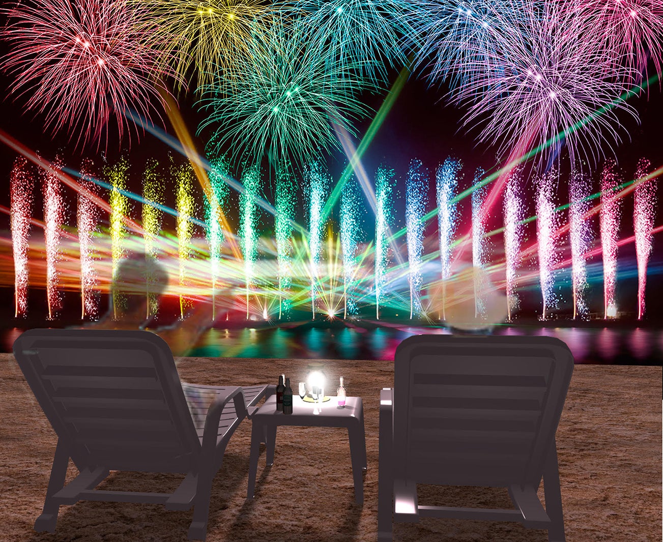 大阪で「泉州光と音の夢花火」打ち上げ花火・音楽・噴水ショーがシンクロ