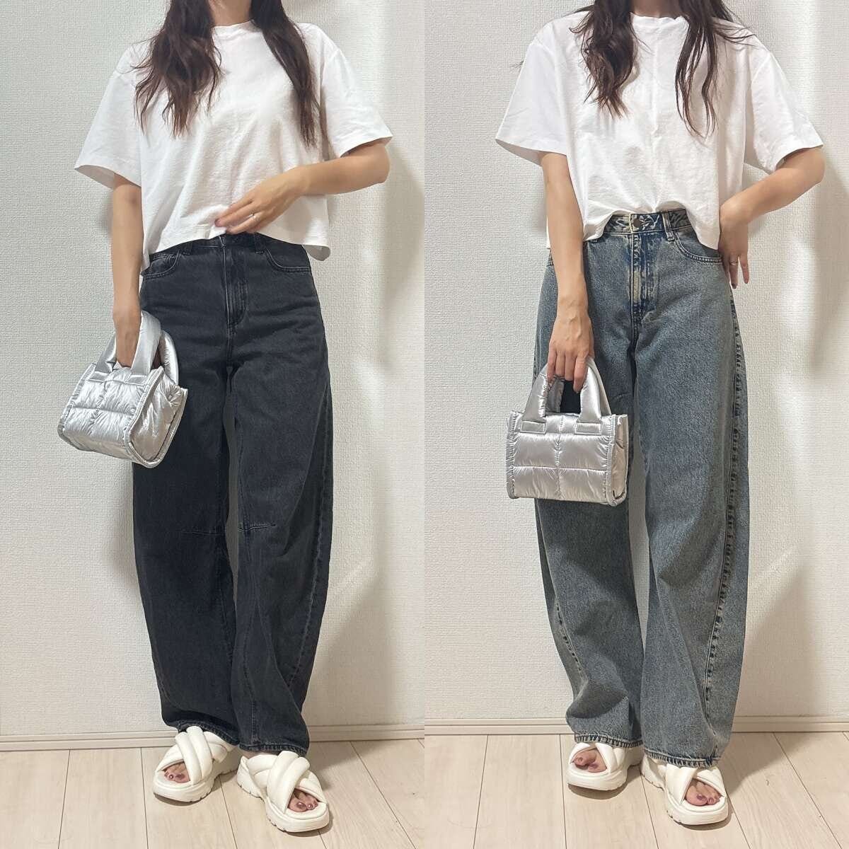 GUバレルジーンズ前作と新作を履き比べた女性2人