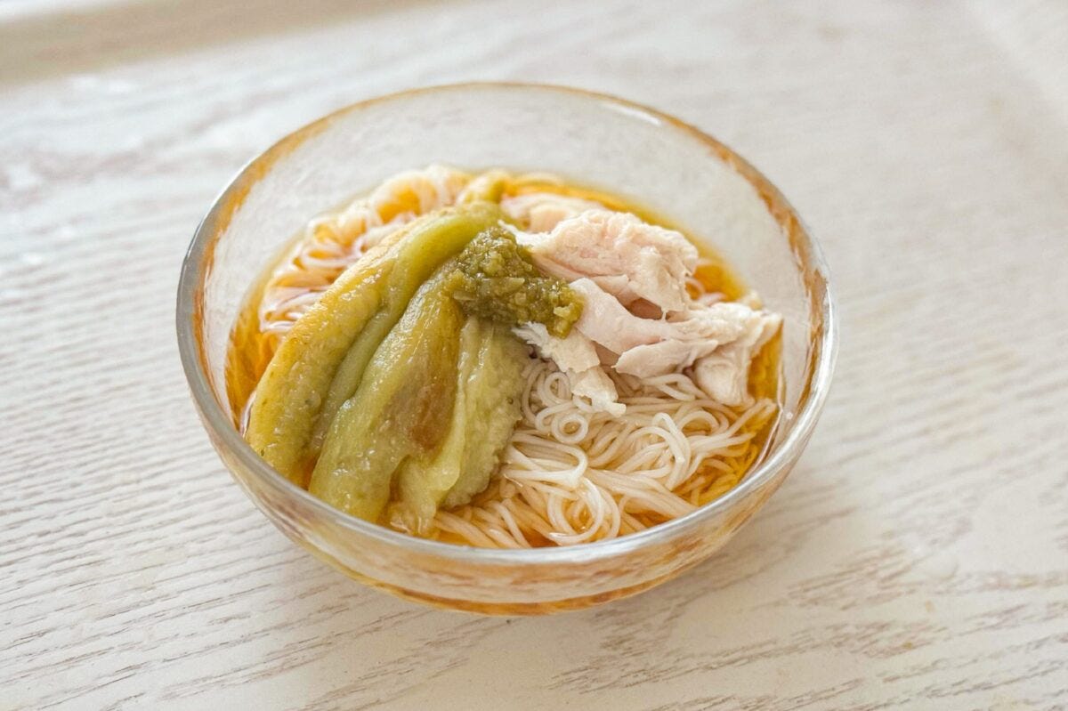 焼きなすの柚子胡椒そうめん